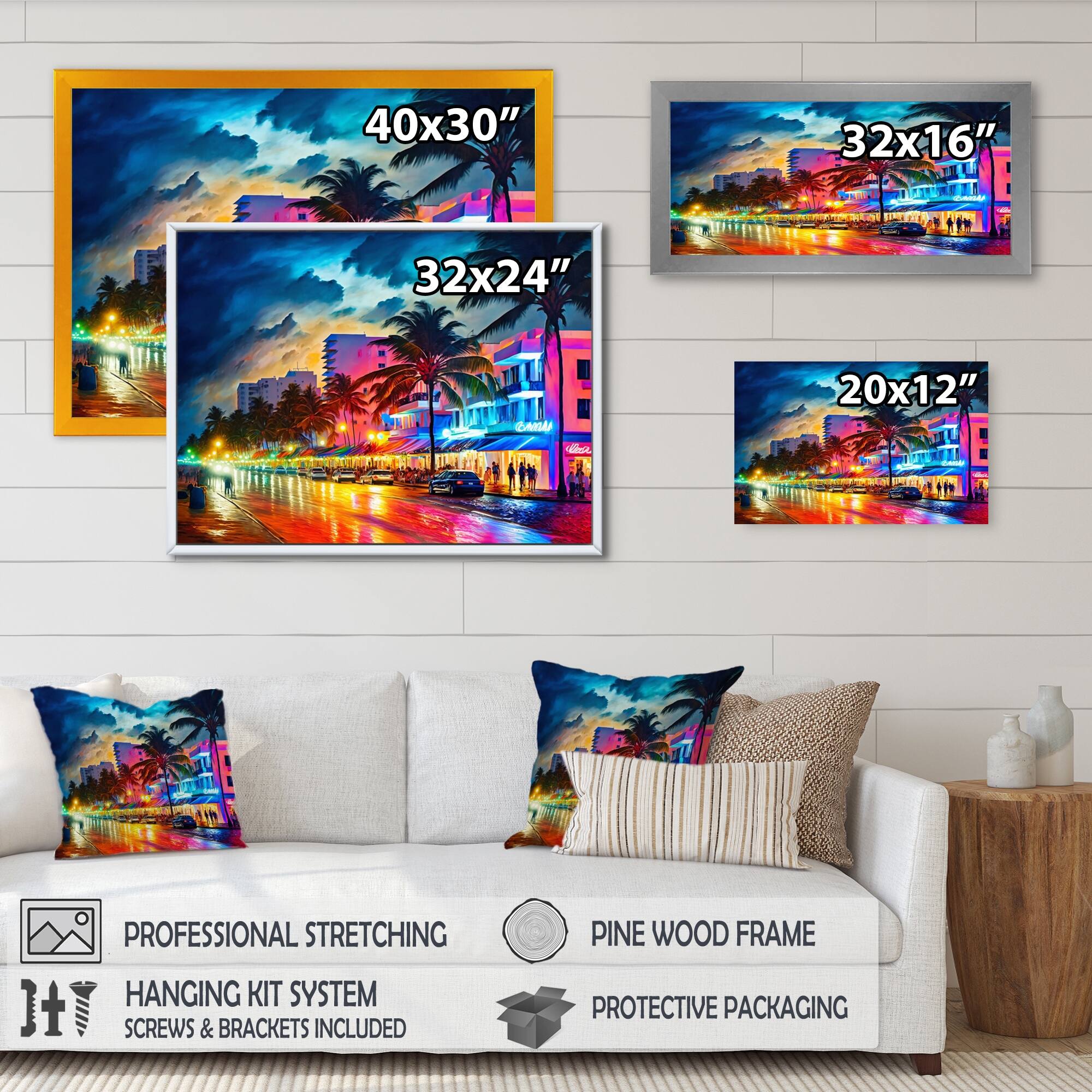 Designart "Miami Beach Holidays 4 Architecture" City Miami Framed